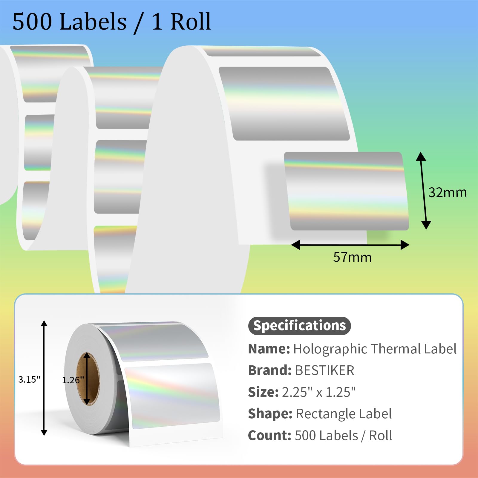 Thermo-Aufkleber, 5,7 x 3,2 cm, bedruckbar, 500 Etiketten/Rolle, Laser-Silber