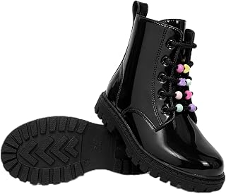 Combat Boots for Girls Lace Up Side Zipper Ankle Boots | Colorful Bead, Lightweight Flexible Non Slip Outsole Comfort for School,Daily Wear for Toddler, Little Kid,Big Kid Girls
