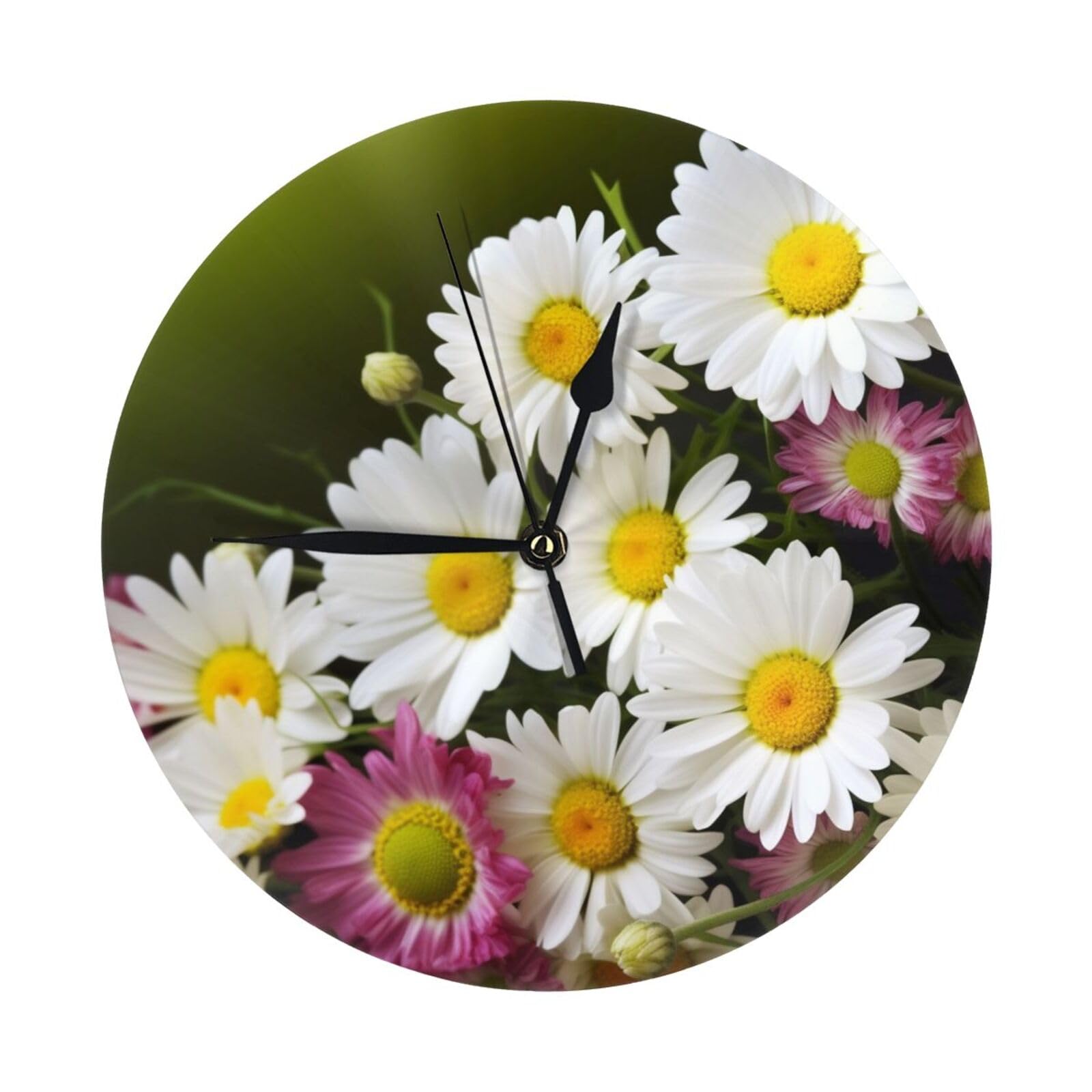Horloge murale numérique Kururi avec imprimé floral et marguerites ronde