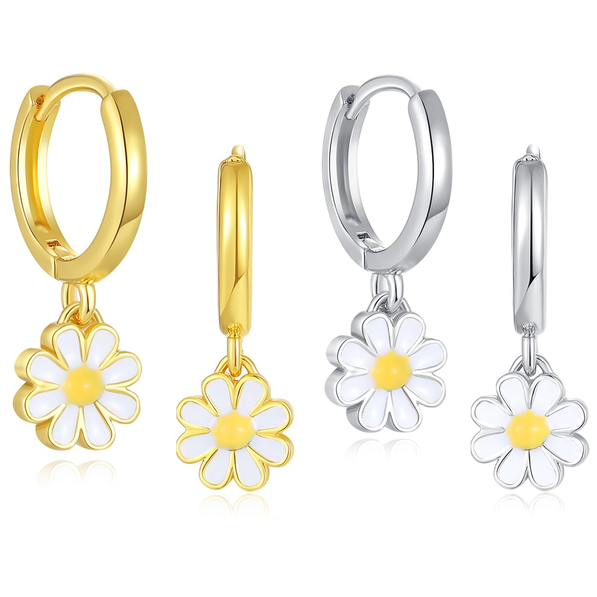 Daisy Flower Hoop Earrings for Women Enamel Gold-Toned Floral Drop Dangle Earring Small Huggie Hoops Charms Holiday Birthday Jewelryfor Sister Niece