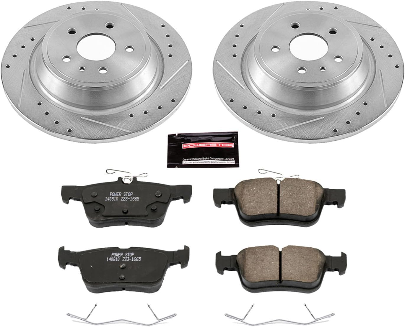 PowerStop Rear Brake Kit For Ford Fusion 2013-16 |Lincoln MKC 2015-19 |MKZ 2013-16 - Drilled and Slotted Disc Rotors with Ceramic Brake Pads Replacement, K6817