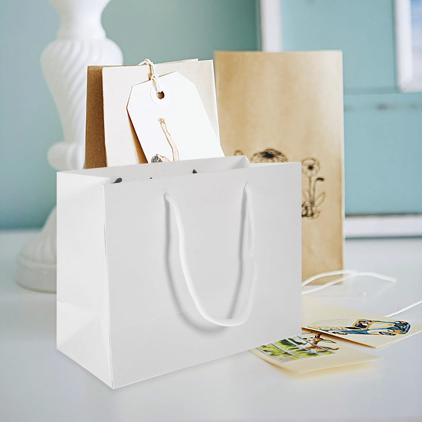 CONGARTENO Bolsas Diseño Simple y Elegante 20 de Obsequio Reutilizables de Papel en Color Claro con Asa Tamaño 24x17x10 Cm para Cumpleaños y Fiestas para Dulces y Pequeños Objetos