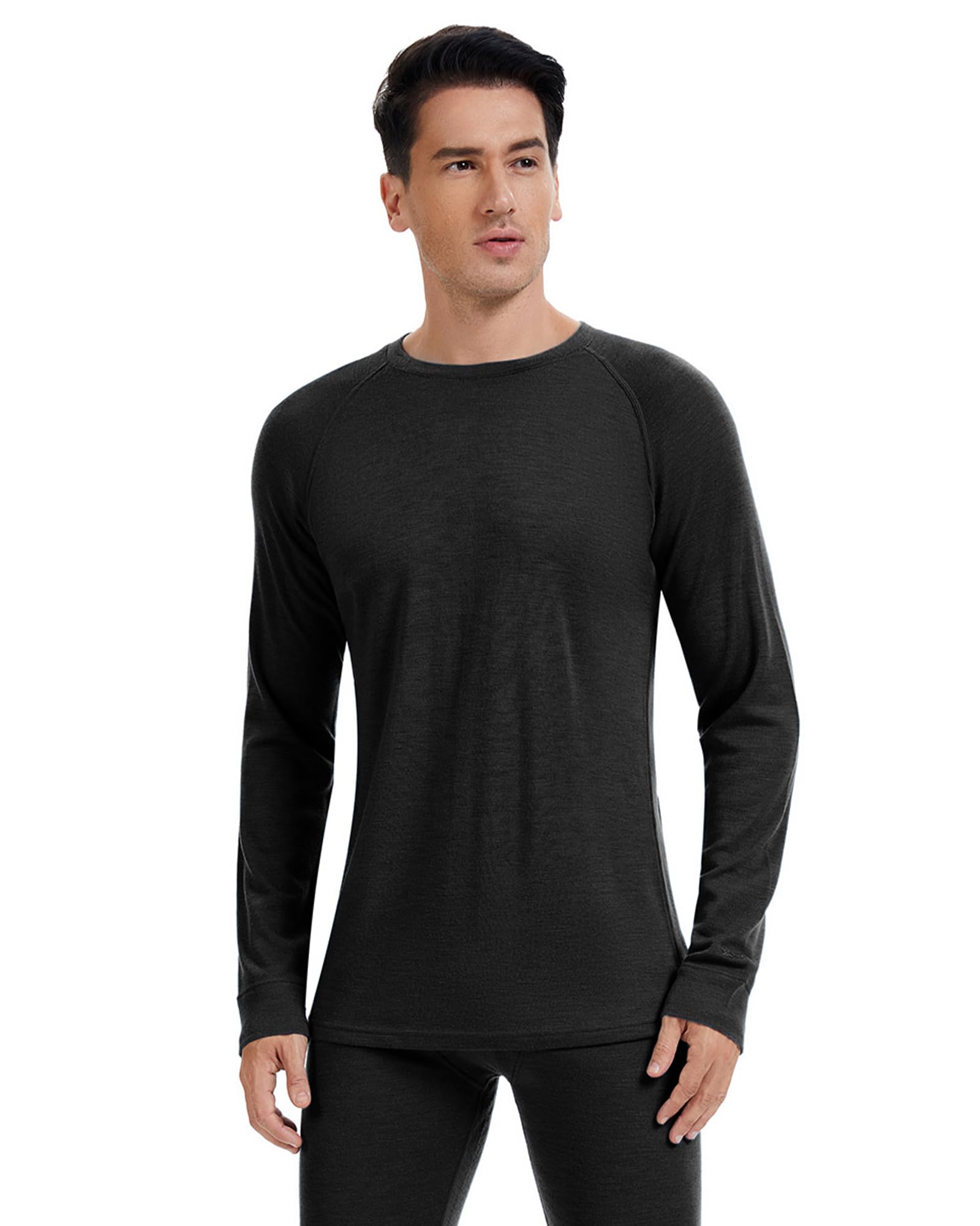 Men's 100% Merino Wool Base Layer Tops Lightweight Long Sleeve Active Base Layer
