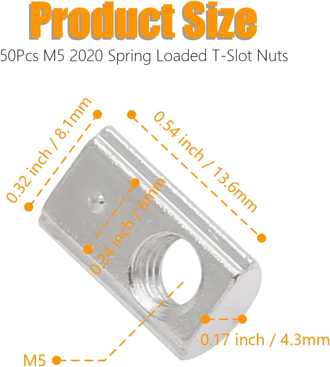50Pcs M5 Spring T Nut 2020 Extrusion Slot 6mm Nickel Plated image 5