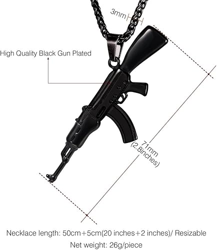 Miniatura 4 de U7 Men's Punk Hip Hop Pendant Stainless Steel 18K Gold Plated Personalized AK47IcedScissorsSkull M9 Pendant Necklaces with 22 Inch Chain