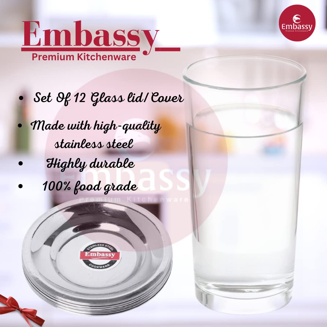 Embassy Stainless Steel Glass Lid/Cover, Pack of 12, Size 3 (Diameter 8.6 cms) 3