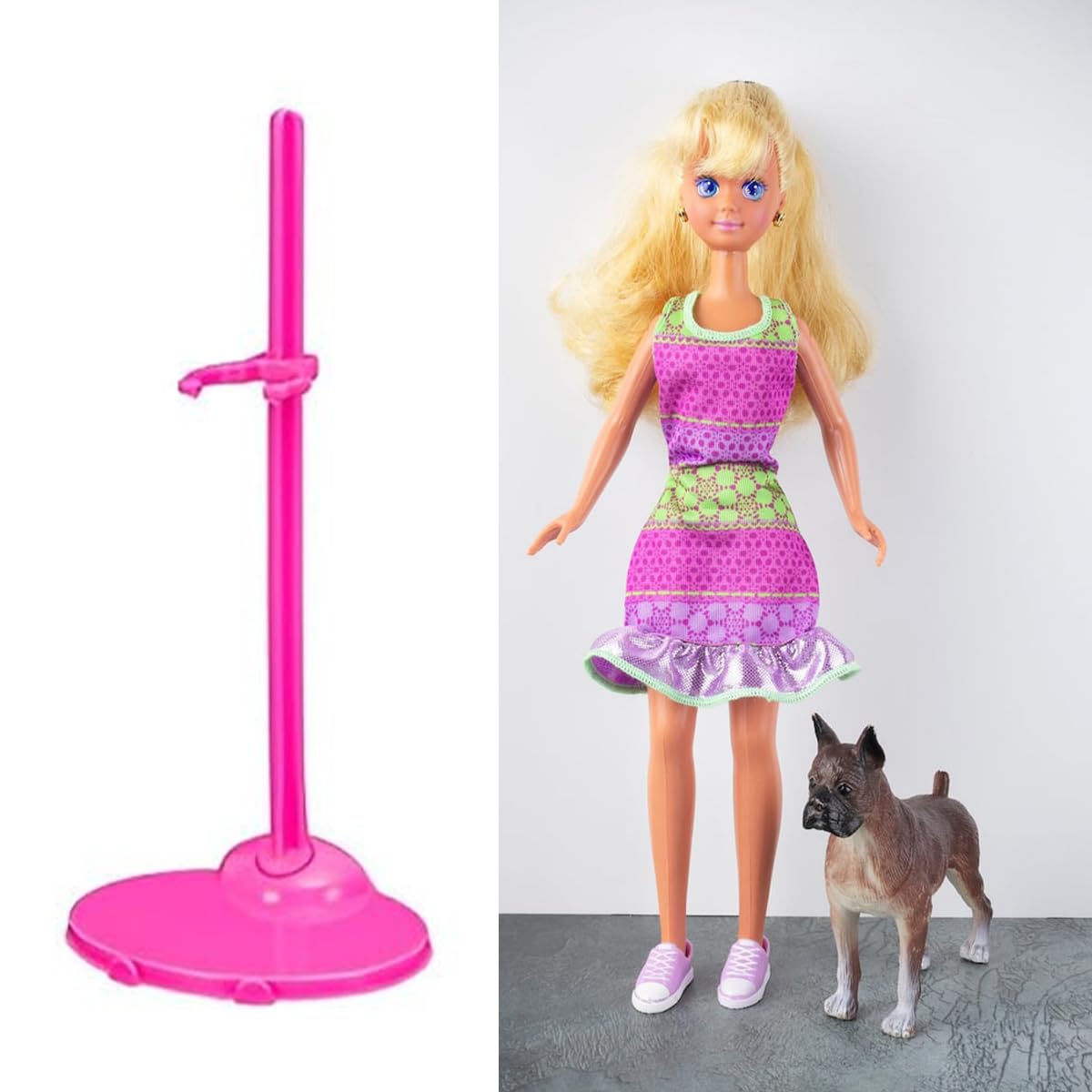 Alide Zestaw 10 stojaków na lalki Monster High, stojak na lalki, stojak na figurki, uchwyt na lalki, stojak na misie, różowy/przezroczysty