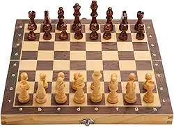 Jogo de Xadrez Dobrável Magnético de Madeira com Peças Artesanais para Crianças e Adultos Iniciantes