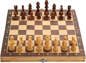 Jogo de Xadrez Dobrável Magnético de Madeira com Peças Artesanais para Crianças e Adultos Iniciantes