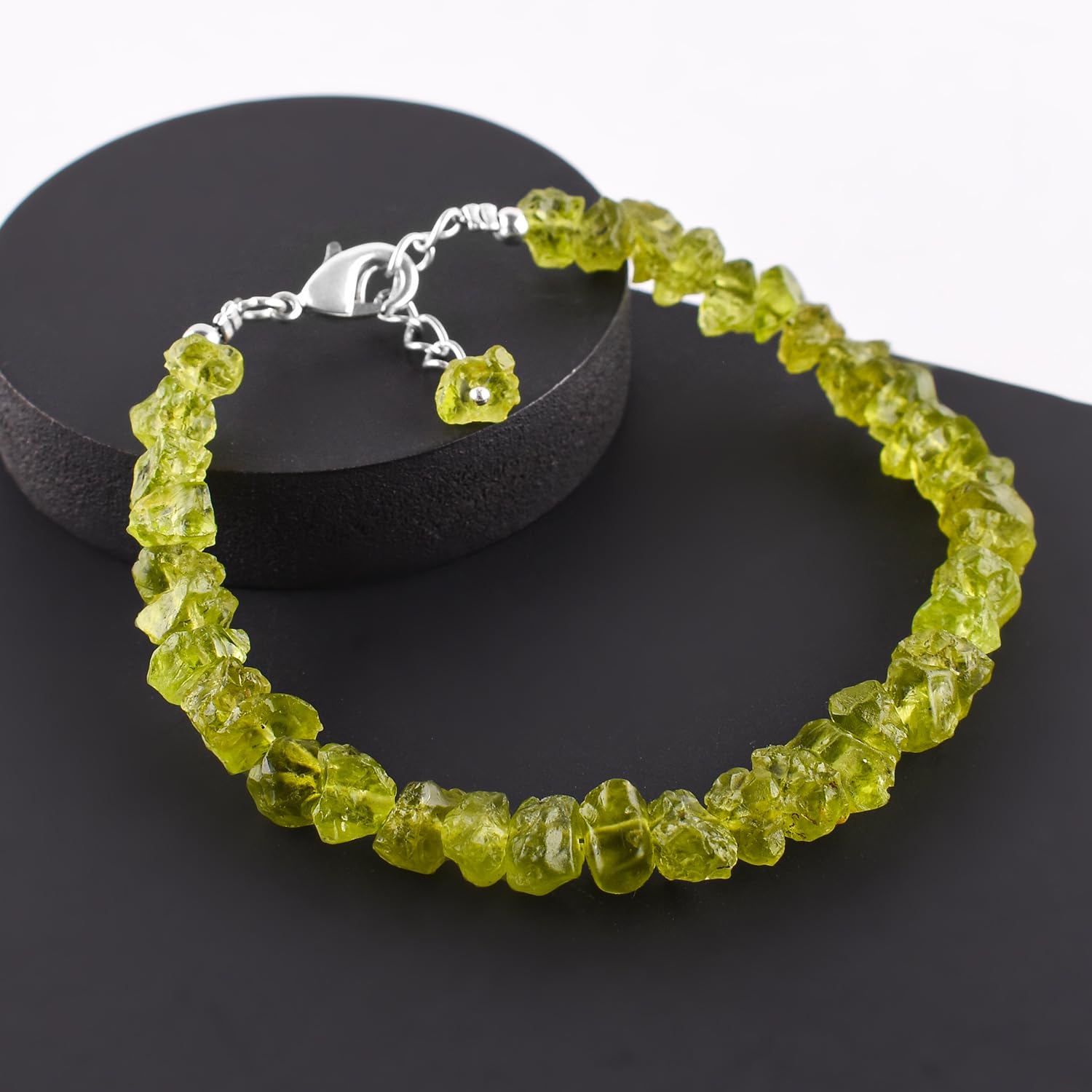 InfinityGemsArt Raw Peridot Stone Bracelets Christmas Gifts For Women 925 Sterling Silver Chain 8 inch Handmade Rough Jewelry Natural Gemstone, Green Crystal, August Birthstone Chakra Stones