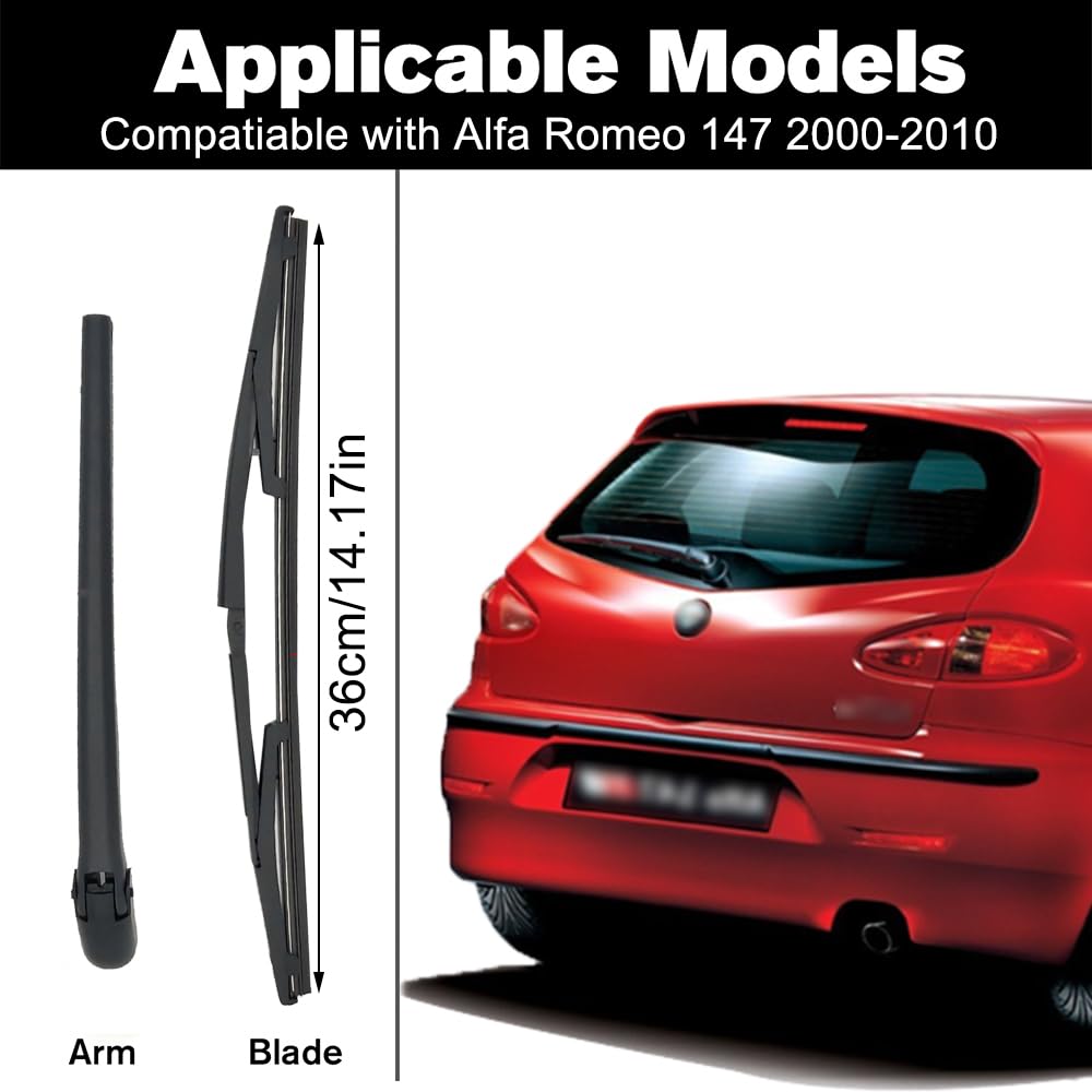 Braccio e Spazzola Tergilunotto Posteriore, Braccio Tergicristallo Posteriore e Gomma Tergicristallo Ricambio per Alfa Romeo 147 2000-2010