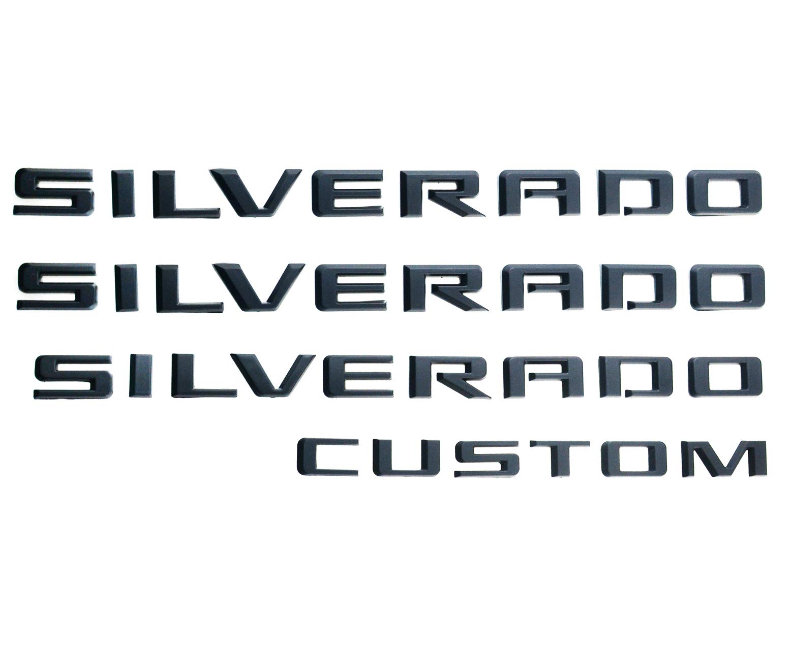 4X Silverado CUSTOM Emblems 3D Door Tailgate Decals Replacement for 2019-2020 Silverado Badge (Matte Black)