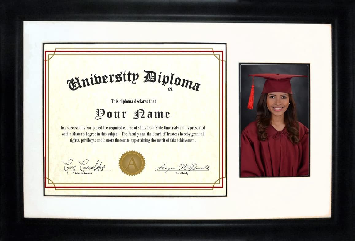 Graduation Diploma University Certificate 8x10 with 5x7 Photo Matted Frame Horizontal or Vertical