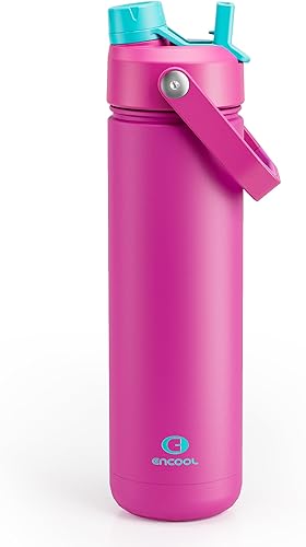 Miniatura 93 de ENCOOL Botella de agua aislada con popote, de acero inoxidable, a prueba de fugas, sin BPA, al vacío de doble pared que se mantiene fría durante 24