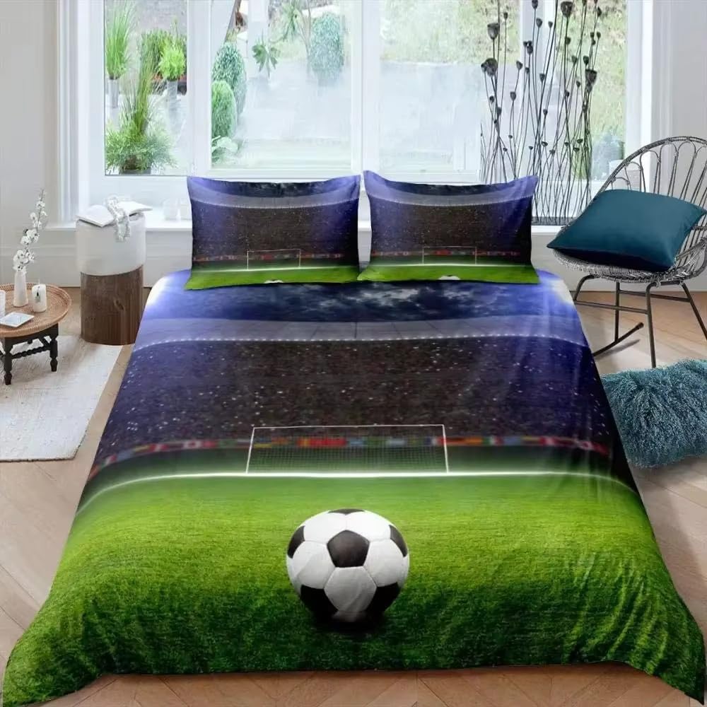 Housse de couette 160x200 adolescent football respirante et parure de lit 1 personne