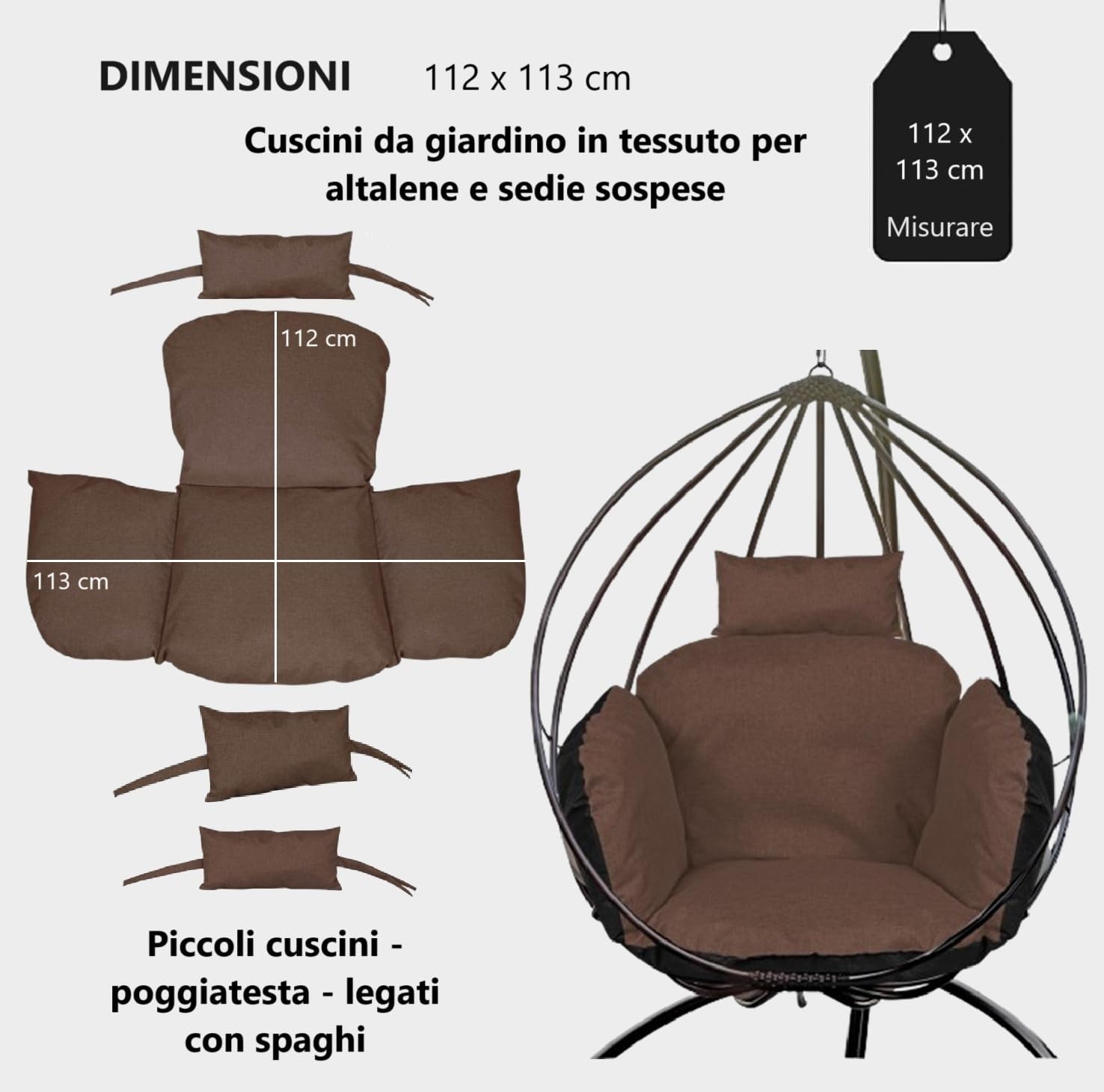 Cuscino per poltrona sospesa, cuscino seduta con schienale e poggiatesta, cuscino per dondolo a uovo, poltrona sospesa