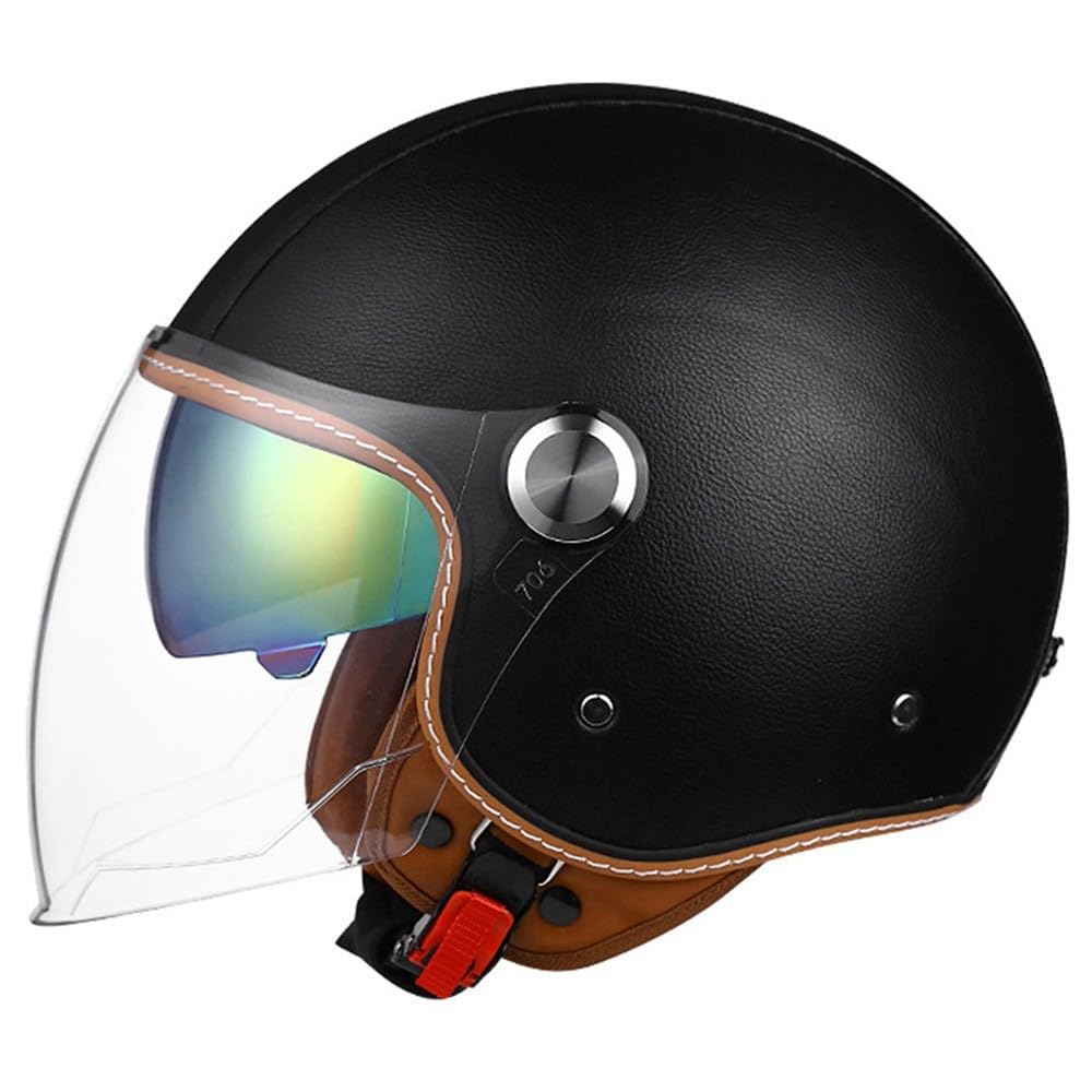WZGGTEAM 3/4 Open Face Motorcycle Helmet with Dual Visor for Men and Women, DOT/ECE Approved Unisex Retro Half Helmet，Motorbike Casco for Moped Cruiser and Chopper