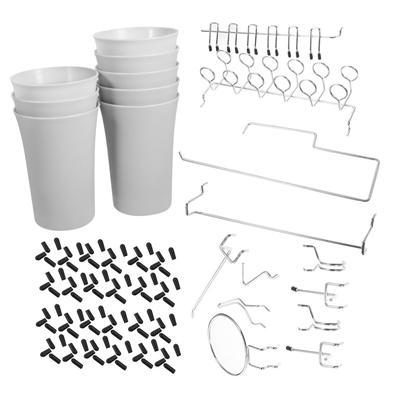 Set di Ganci per Pannello Forato 170 Pezzi in Acciaio Inox | Argento, Bordi Arrotondati senza Sbavature, Accessori per Officina e Cucina, Forme Assortite