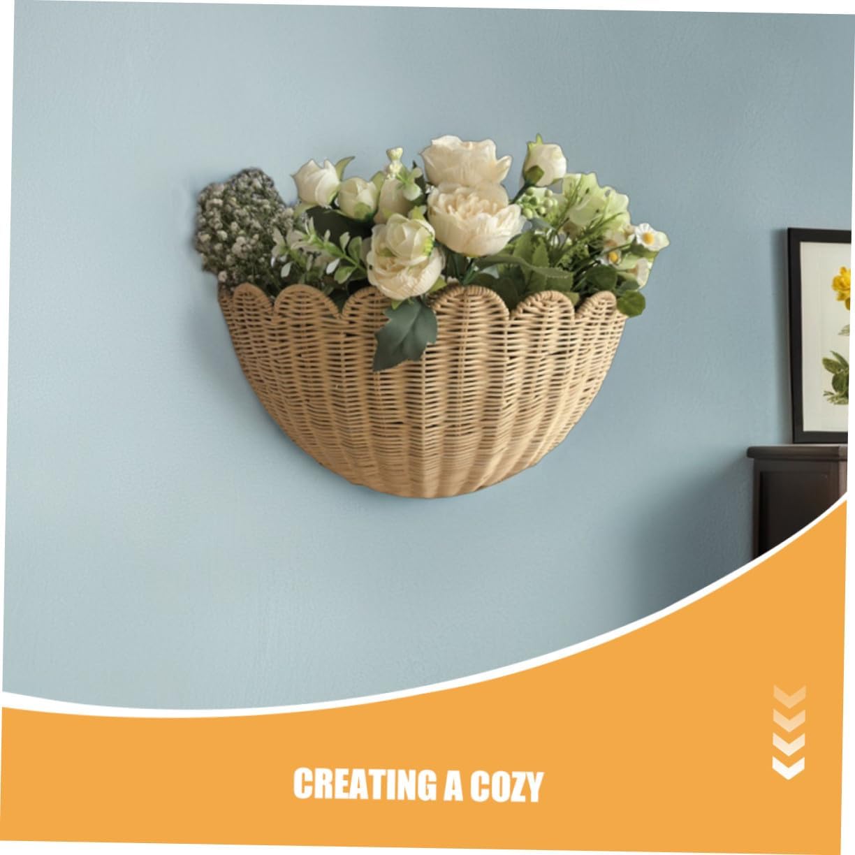 Amosfun 自然素材のラタン手編み壁掛けバスケット 多用途収納 装飾用ハン