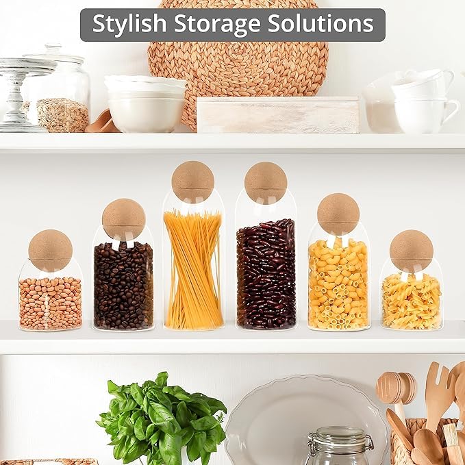 Image of Storage Glass Jar With Ball Cork Lid,Tea Coffee Sugar Containers For Kitchen Storage Container With Lid For Tea Coffee & Sugar, Dry Fruit Jars, Storage Box, Set Of 3 (3, M-16),Transparent