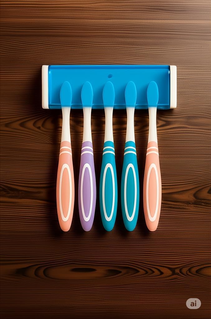 Swaze Plastic Toothbrush Holder with Cover for Bathroom | 5-Slot Wall Mounted Toothbrush Holder with Screw | Bathroom Organizer | (Multicolour, Pack of 1) (1 Pack)-image-19