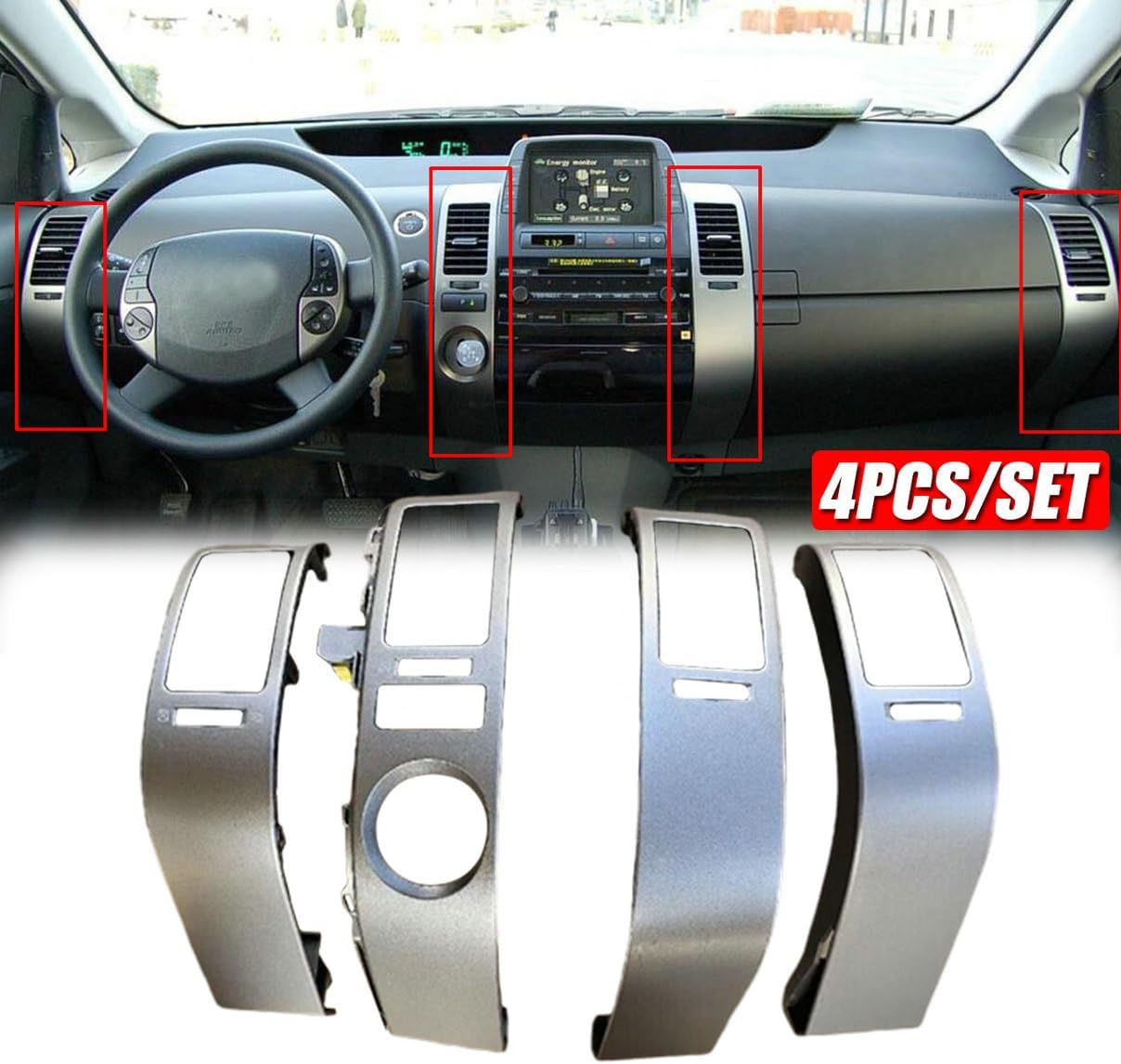 4 pcs Center Inner A/C Dash Air Vent Frame Cover Compatible for Toyota Prius 2004-2009,Outlet Panel Left & Right Side Dashboard Cover Trim