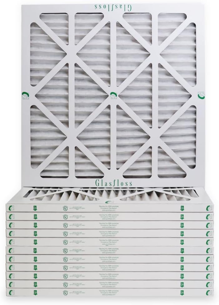 Glasfloss 25x25x1 Pleated Air Filter Z-Line Series MERV 10, Case of 12 (Actual Size: 24 1/2 x 24 1/2 x 7/8)