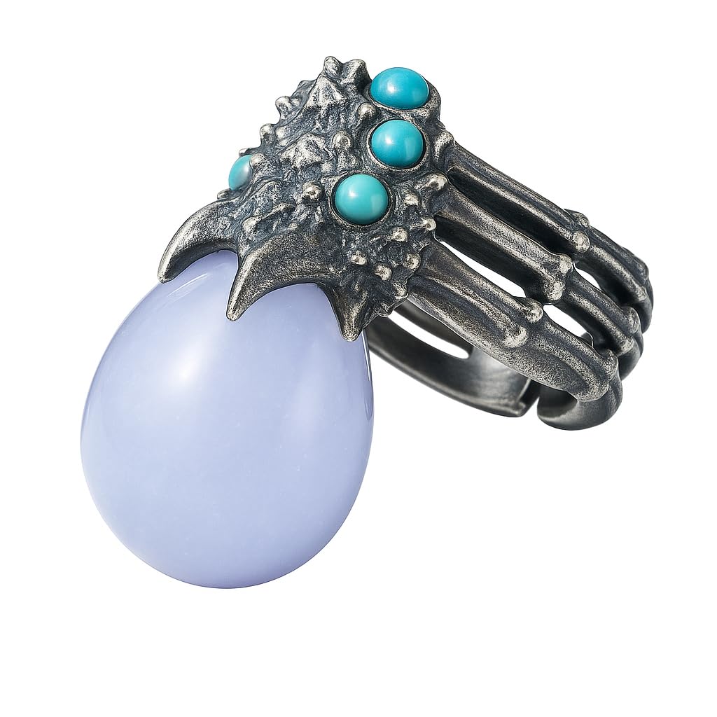 - Shadow Claw Gothic Ring 925 Sterling Silver Statement Jewelry with Agate and Turquoise Accents, Handmade Fantasy Ring for Women and Men, Unique Gothic Gift for Collectors