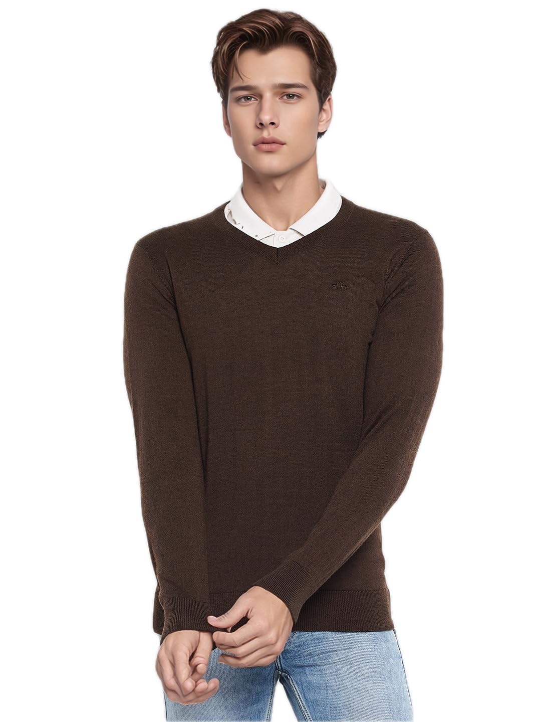 98 Degree North Men’s Merino Wool Blend V-Neck Pullover Sweater-M2501-COFFEEMELANGE-image-26
