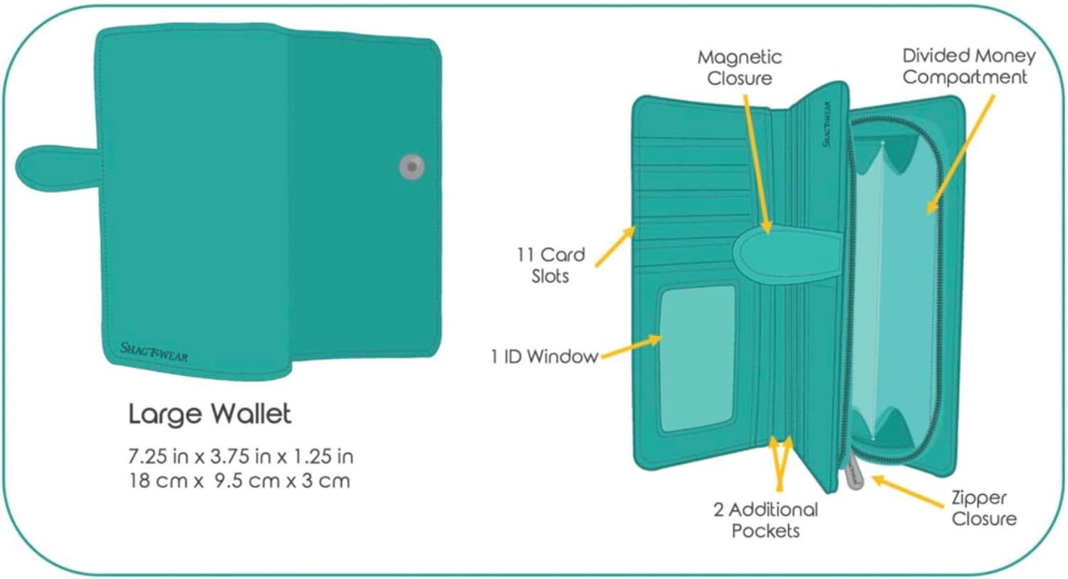 Shag Wear Cats Large Wallet for Women – Vegan Faux Leather Clutch Purse with Cat Design, Animal Theme, Magnetic Snap Closure, Card and Bill Organizer 7" - Image 3