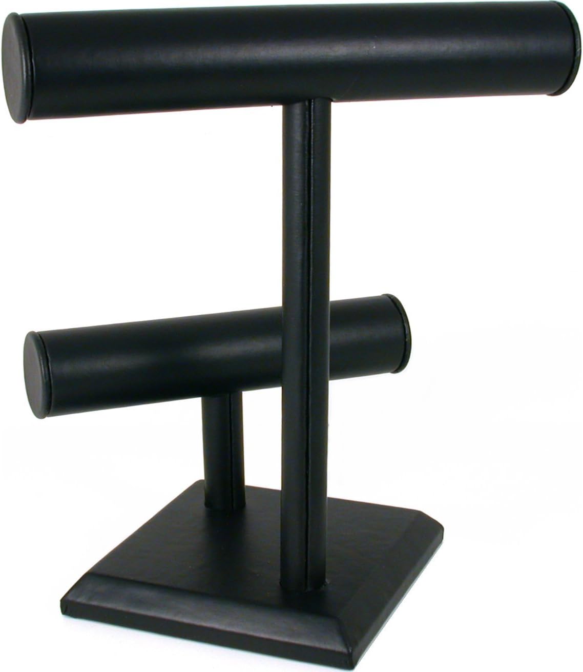 FindingKing Double T Bar Black Leatherette Display Jewelry Stand