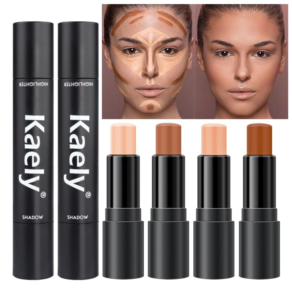 Kaely 4 Color Highlighter Contour Stick,Cream Contour Palette Kit for Beginners,Bronzer Contouring Sticks,contorno maquillaje para mujer en oferta,