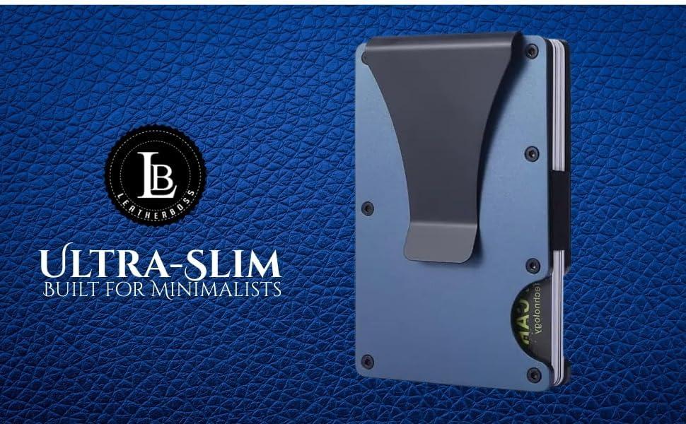 Leatherboss Wallet for Men RFID Blocking Minimalist Metal Card Holder with Money Clip Holds Credit Cards and Cash (Blue) - Image 3