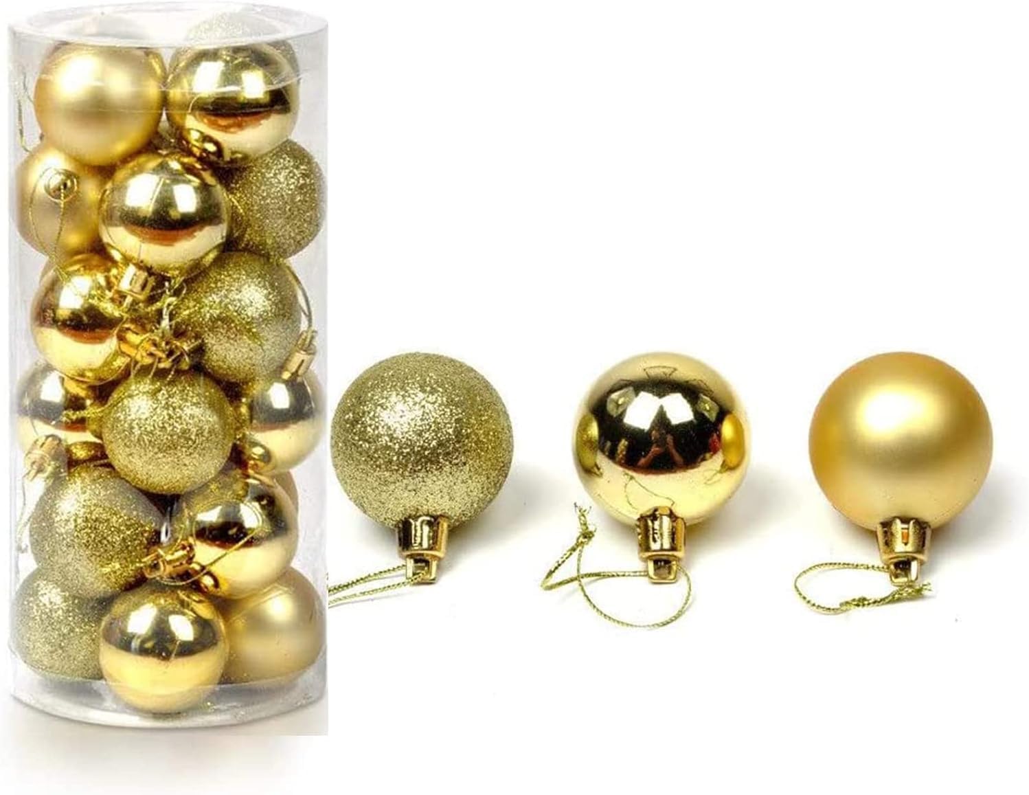Eclipi Christmas Ball Pendant, Decorative Shatterproof Christmas Tree Pendants Hanging 40mm Christmas Baubles Balls Ornaments Set Pack of 24 pcs 4cm (Gold)