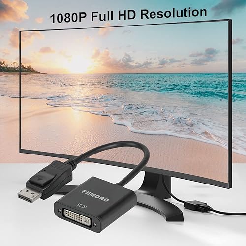 Miniatura 4 de FEMORO Adaptador DisplayPort a DVI, paquete de 5 unidades, adaptador DP a DVI-I 1080P para todos los puertos DP de computadora, laptop, escritorio,