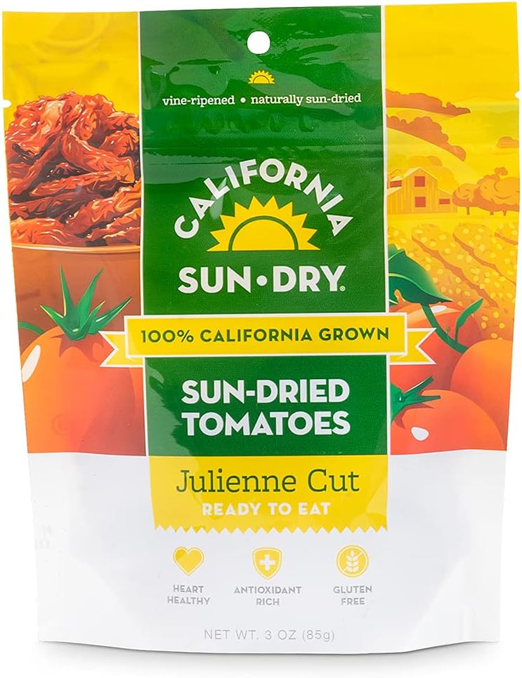 Sun-Dried Tomatoes, 3oz Bag (Pack of 2) Dry Julienne Cut, Ready to Eat, by CALIFORNIA SUN DRY | Gluten-Free and Antioxidant Rich