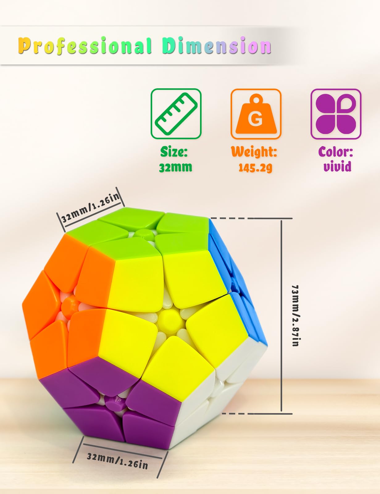 ROXENDA Cubo Magico 2x2 Megaminx - Speed Cube Dodecaedro Senza Etichette, Colori Brillanti e Design Semplice, Giocattolo Educativo con Meccanismo Ultra-Liscio