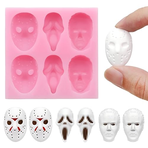 Halloween Chocolate Mold 3D Skull Scary Movie Characters Pink Silicone Molds Halloween Theme Food Grade Chocolate Candy Moulds Homemade Prank Chocolate Mold for Halloween Party Decoration - Style 1