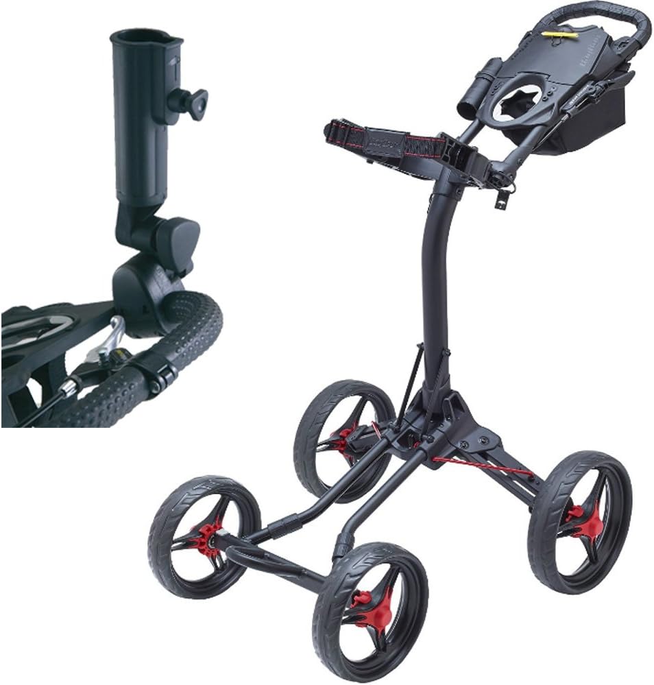 Bag Boy Quad XL 4Wheel Golf Push Cart Black/Red with Free