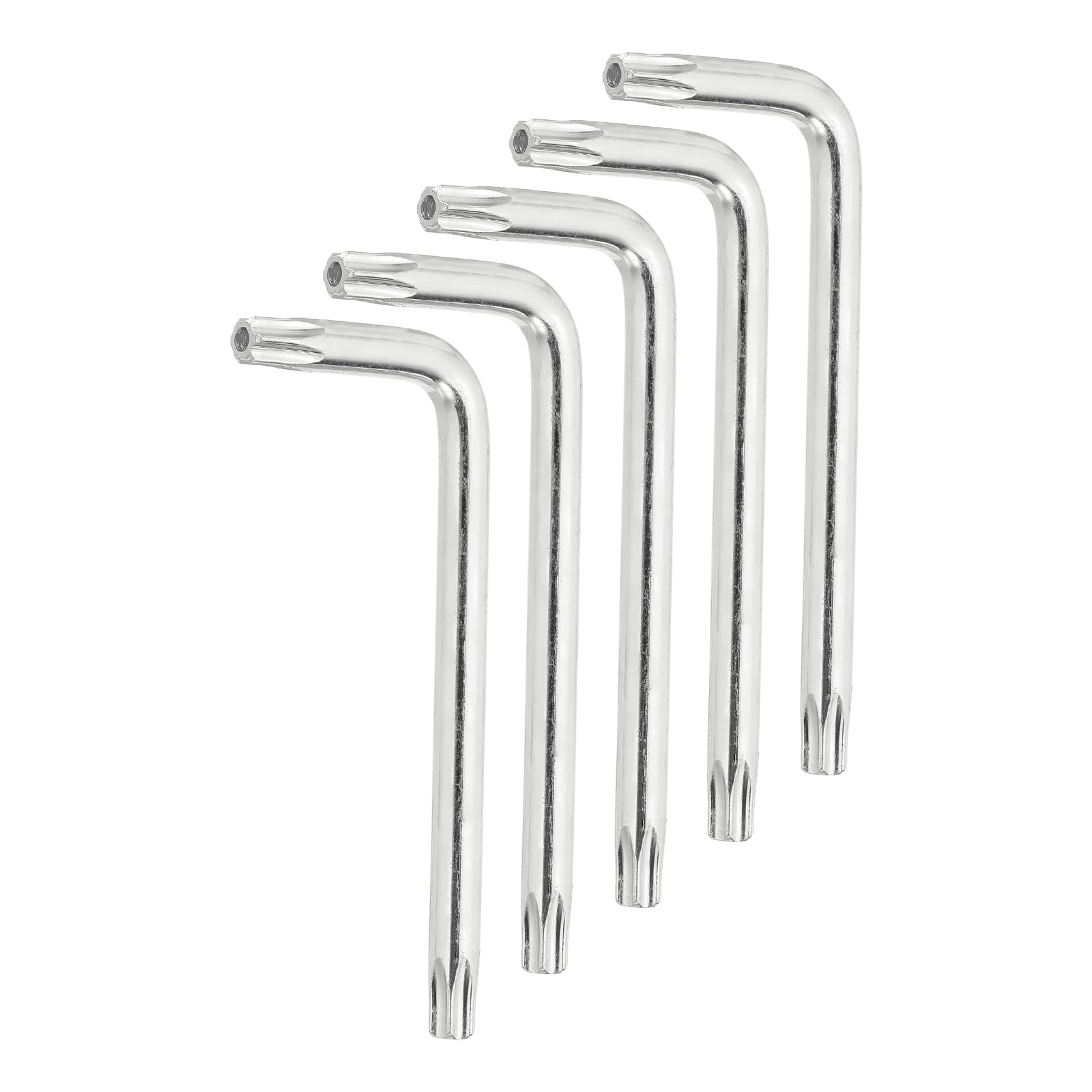 sourcing map 5 Pcs T40 Security Anti Tamper Proof Torx Star Key Bit 3.58" Long Arm L-Shaped Torx Hex Key Wrench with Hole 6 Points Spanner Carbon Steel Hand Tool for Automotive Light Silver