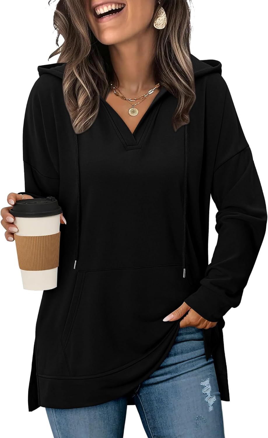 KISSMODA Oversized Hoodies for Women V Neck Half Zip Womens Sweatshirts Fall Pullover 2025 Winter Outfits Fashion Y2k Clothes - Image 3