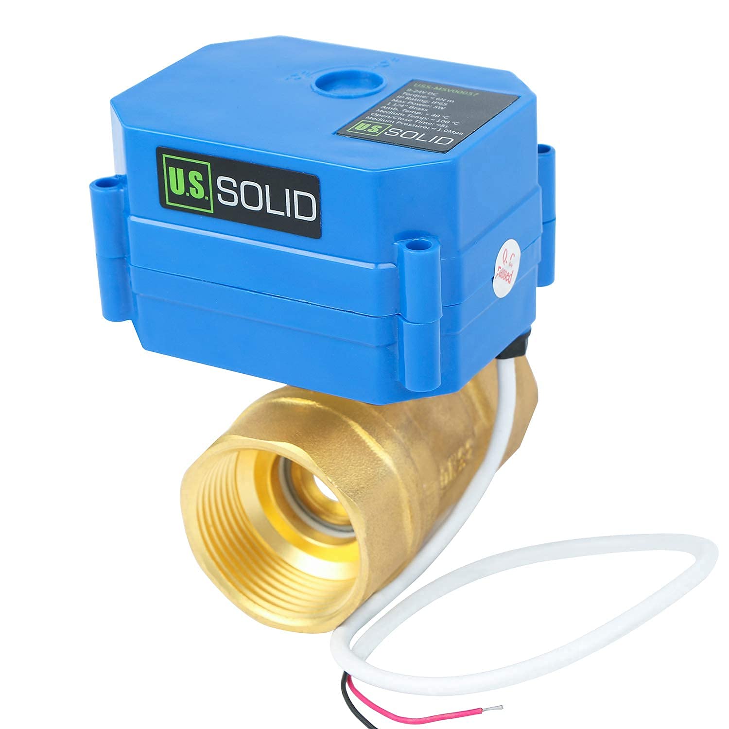 U.S. Solid 1 1/4" Latón Válvula Motorizada 9-24V AC/DC DN32, 2 Vias Válvula de bola electrica, 2 Cables, Regreso Automatico