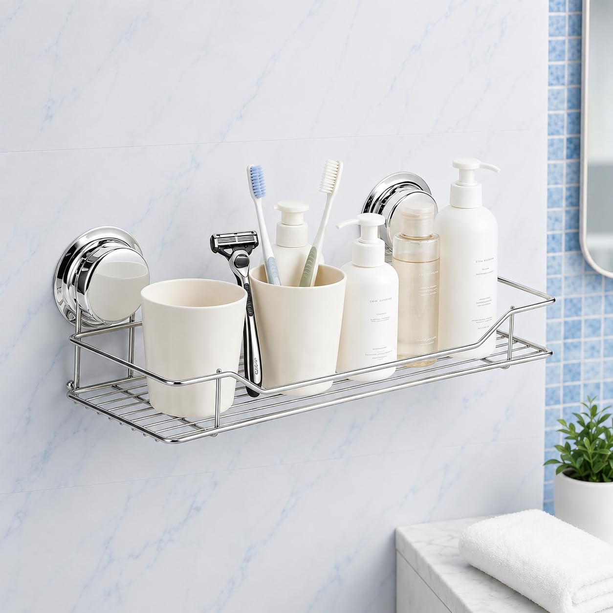 Suction Cup Shower Caddy, Stainless Steel Shower Caddy, Bathroom Shelf