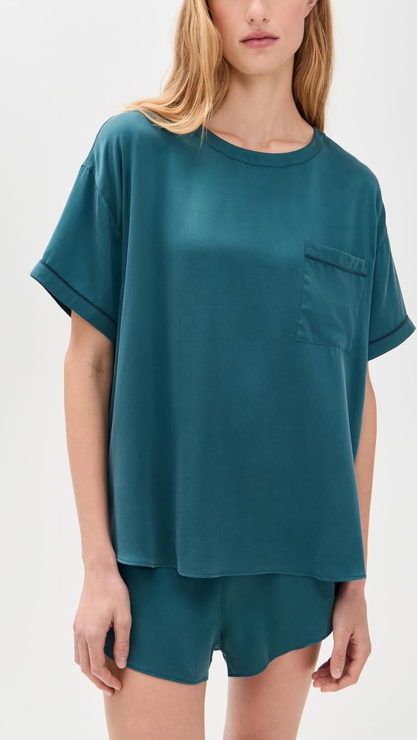 Lunya Women's Washable Silk Piped Tee and Shorts Pajama Set - Image 2