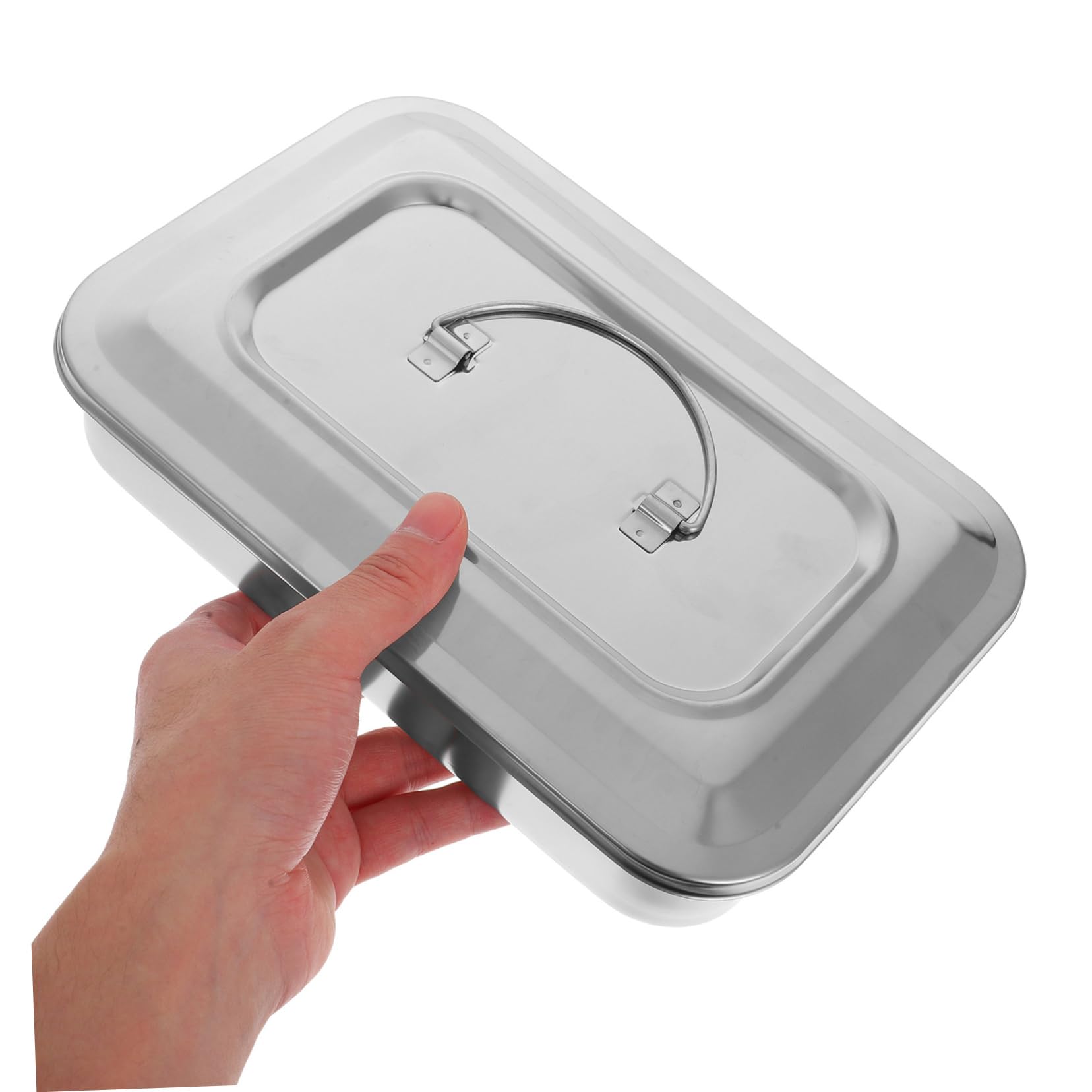 Healeved Plat INOX avec Couvercle en Acier Inoxydable Carré, Boîte Stérilisateur Onglerie de Grosse Qualité avec Finition Polie, pour Plateau D'instruments de Beauté