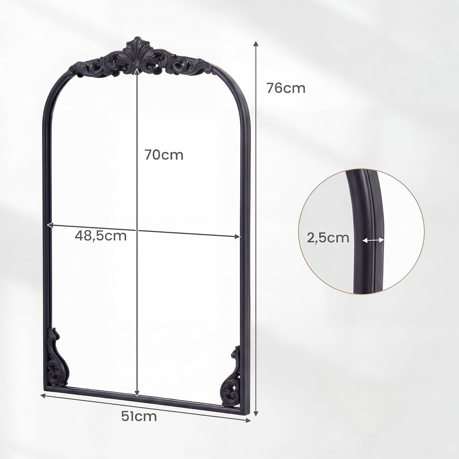 COSTWAY Specchio ad Arco da Parete, Riflessione HD (76x51cm nero)