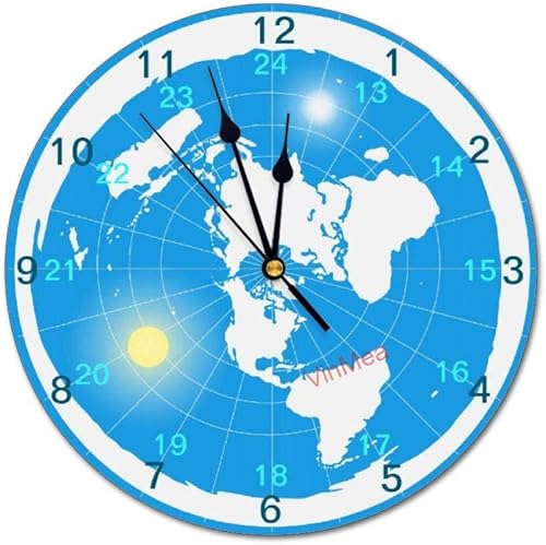 Reloj de pared, tierra plana, silencioso, sin tictac, decoración del hogar, 11.8 x 11.8 pulgadas