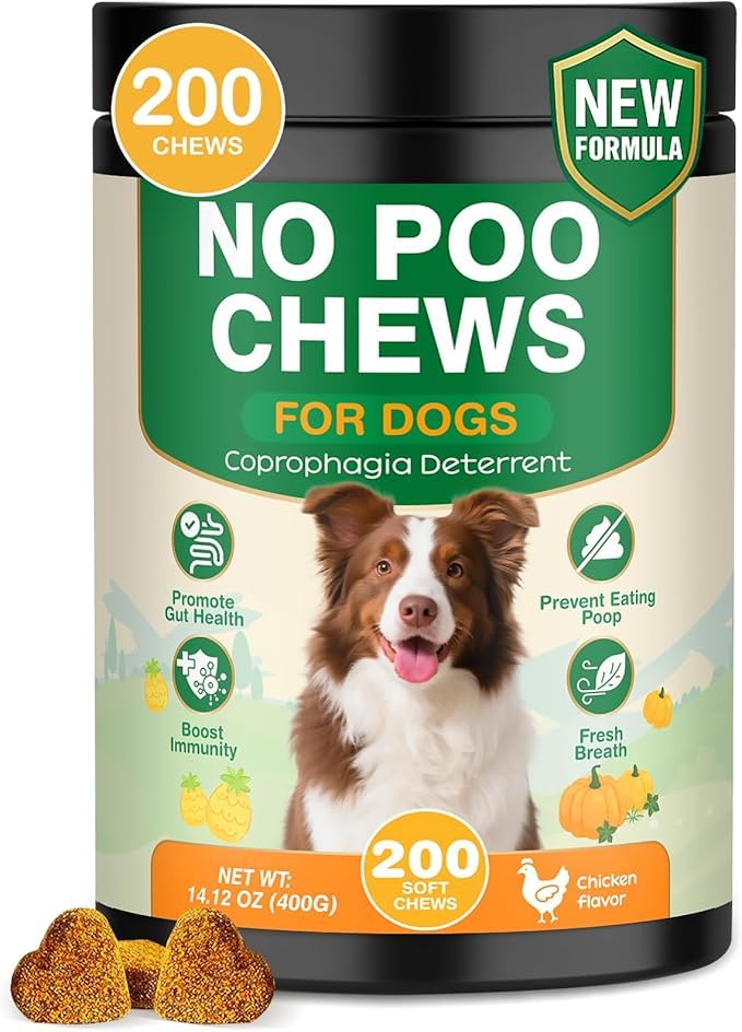 NEXZL 200 Chew No Poo Chews for Dogs-Coprophagia Stool Eating Deterrent-Stop Eating Poop for Canine- Dogs Poop Eat Deterrent Supplement with Probiotics&Digestive Enzymes Breath Aid Support-Chicken