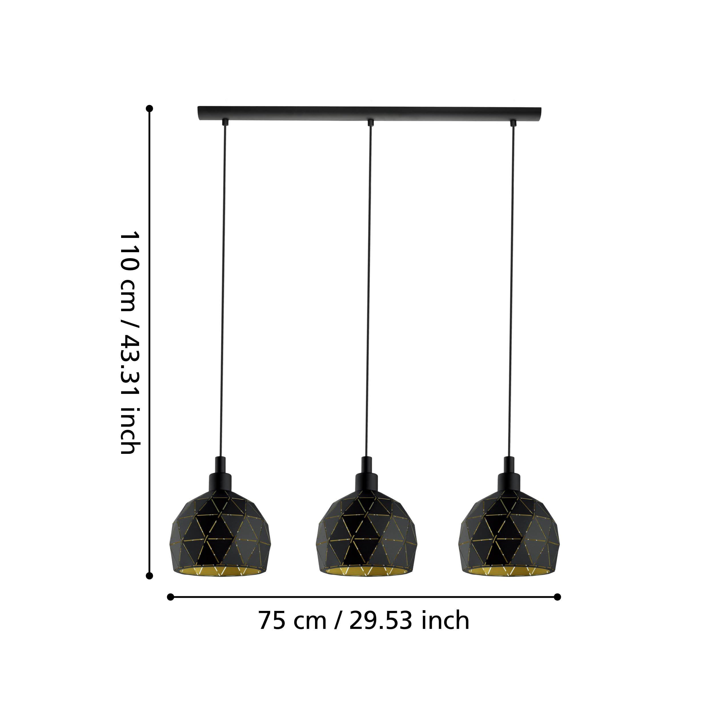 EGLO Pendellampe Roccaforte, 3-flammige Pendelleuchte | Hängelampe aus Metall in Schwarz und Gold, E14 Fassung