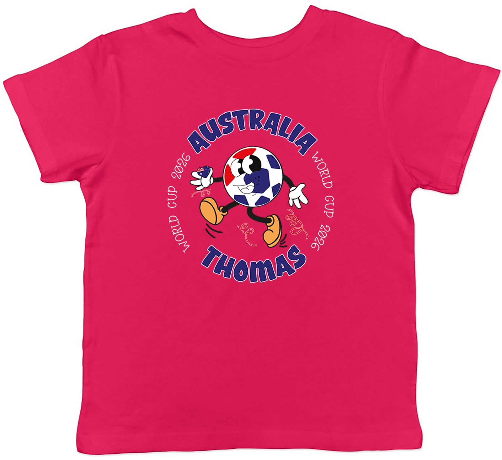 Shopagift Personalised Australia World Cup Heart Football Kids T-Shirt Childrens Tee Boys Girls Pink